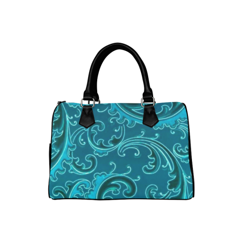 Vintage Swirls Curlicue Teal Turquoise Peacock Boston Handbag (Model 1621)