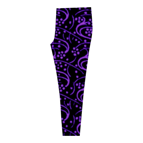 Vintage Swirl Floral Purple Black Cassandra Women's Leggings (Model L01)