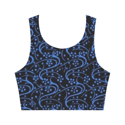 Vintage Swirl Floral Blue Black Women's Crop Top (Model T42)