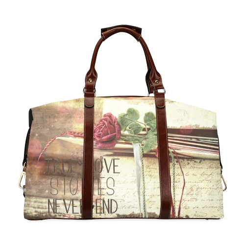 True love stories never end with vintage red rose Classic Travel Bag (Model 1643)