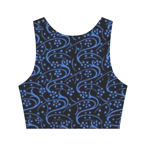 Vintage Swirl Floral Blue Black Women's Crop Top (Model T42)