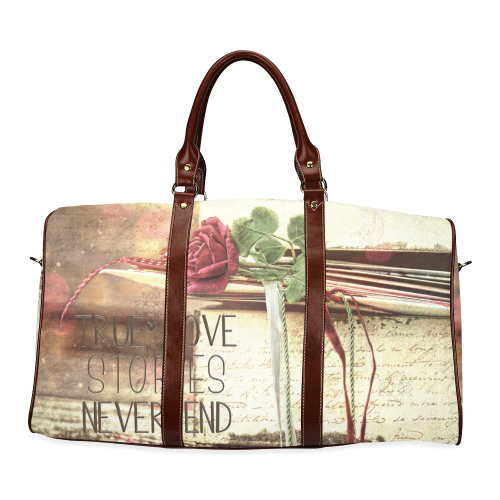 True love stories never end with vintage red rose Waterproof Travel Bag/Small (Model 1639)
