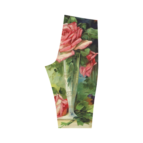 Vintage Vase and Pink Roses Hestia Cropped Leggings (Model L03)