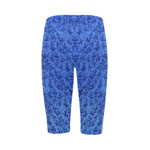 Vintage Floral Lace Leaf Sapphire Blue Hestia Cropped Leggings (Model L03)