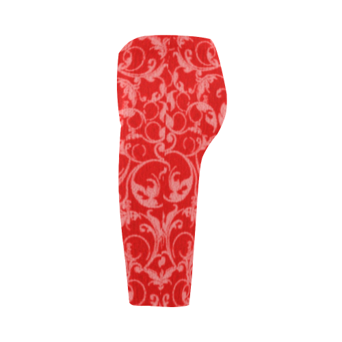 Vintage Swirls Coral Red Hestia Cropped Leggings (Model L03)