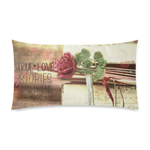 True love stories never end with vintage red rose Custom Rectangle Pillow Case 20"x36" (one side)