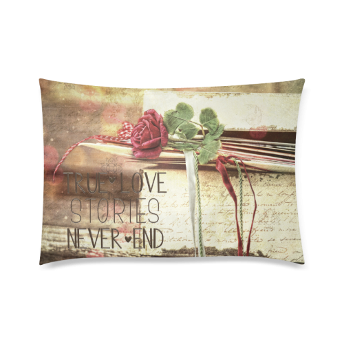 True love stories never end with vintage red rose Custom Zippered Pillow Case 20"x30"(Twin Sides)