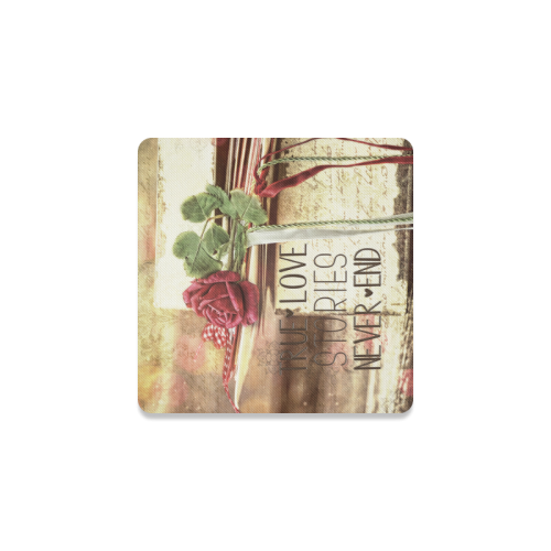 True love stories never end with vintage red rose Square Coaster