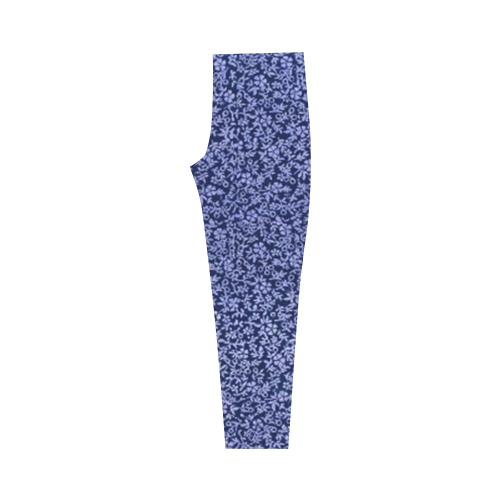 Vintage Floral Cerulean Blue Capri Legging (Model L02)