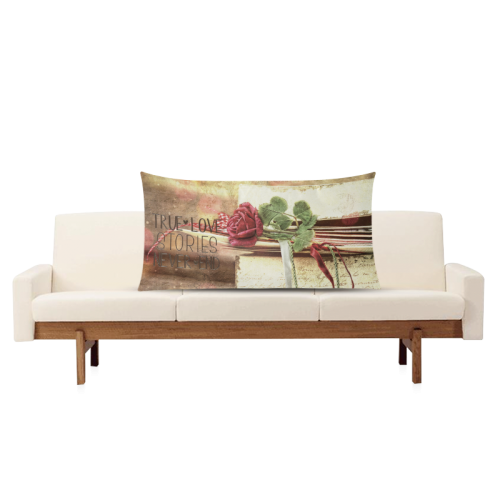 True love stories never end with vintage red rose Rectangle Pillow Case 20"x36"(Twin Sides)