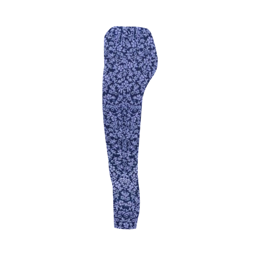 Vintage Floral Cerulean Blue Capri Legging (Model L02)