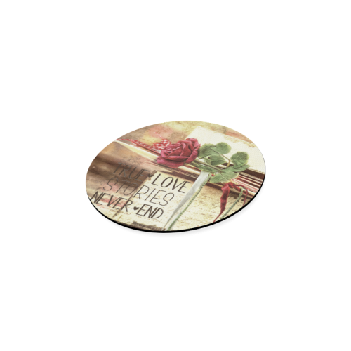 True love stories never end with vintage red rose Round Coaster