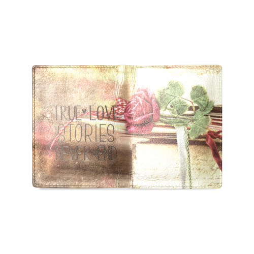 True love stories never end with vintage red rose Men's Leather Wallet (Model 1612)