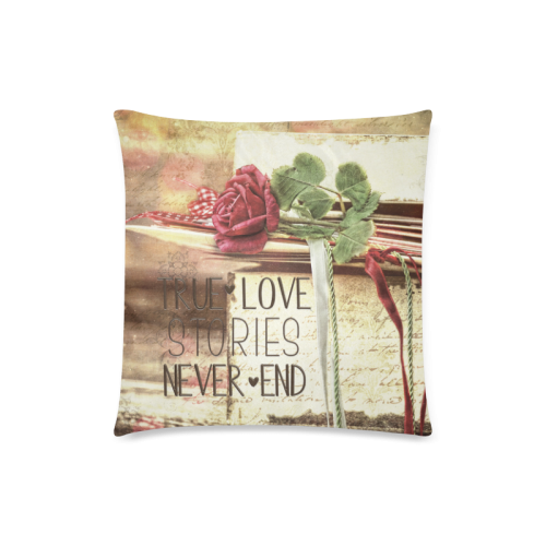 True love stories never end with vintage red rose Custom Zippered Pillow Case 18"x18"(Twin Sides)