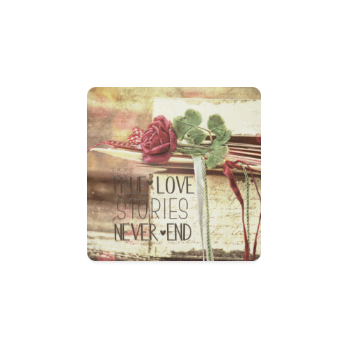 True love stories never end with vintage red rose Square Coaster