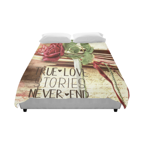 True love stories never end with vintage red rose Duvet Cover 86"x70" ( All-over-print)