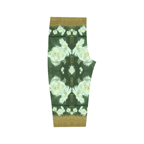 Roses and flowers in gold Hestia Cropped Leggings (Model L03)