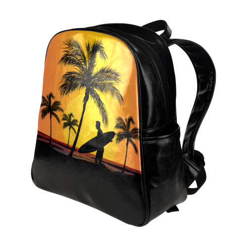 Tropical Surfer at Sunset Multi-Pockets Backpack (Model 1636)