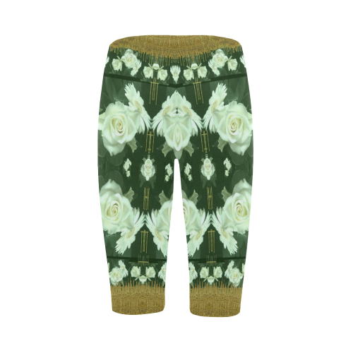 Roses and flowers in gold Hestia Cropped Leggings (Model L03)