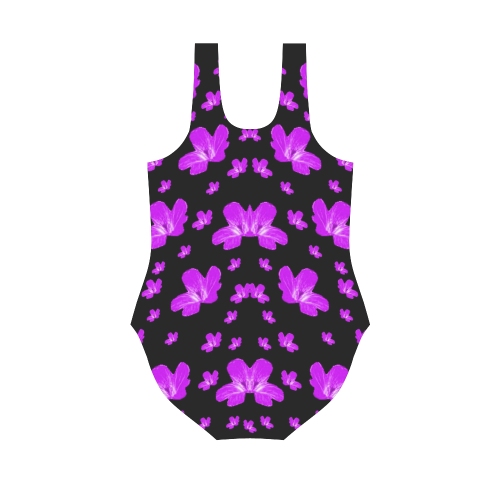 Pretty flowers in purple Vest One Piece Swimsuit (Model S04)