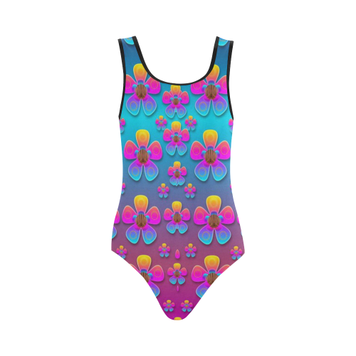 Freedom Peace Flowers Raining In Rainbows Vest One Piece Swimsuit (Model S04)