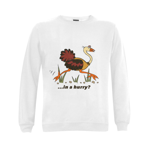 Ostrich, in a Hurry Gildan Crewneck Sweatshirt(NEW) (Model H01)