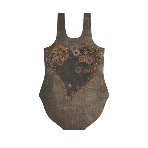 A decorated Steampunk Heart in brown Vest One Piece Swimsuit (Model S04)