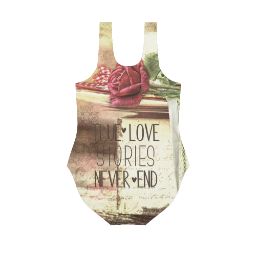 True love stories never end with vintage red rose Vest One Piece Swimsuit (Model S04)