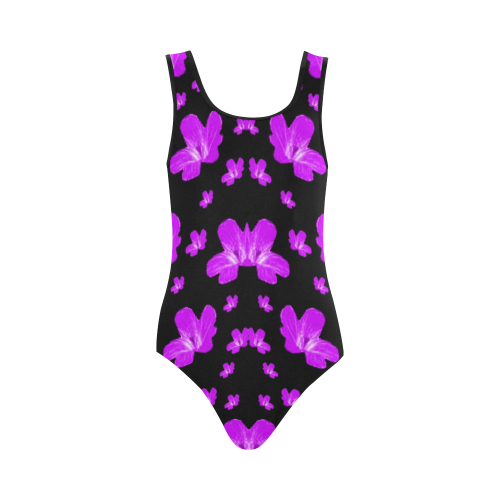 Pretty flowers in purple Vest One Piece Swimsuit (Model S04)