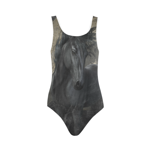 Gothic Friesian Horse Vest One Piece Swimsuit (Model S04)