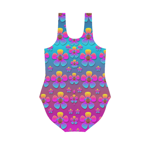 Freedom Peace Flowers Raining In Rainbows Vest One Piece Swimsuit (Model S04)