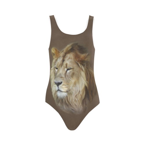 A magnificent painting Lion portrait Vest One Piece Swimsuit (Model S04)