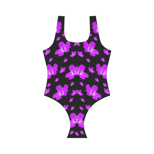 Pretty flowers in purple Vest One Piece Swimsuit (Model S04)