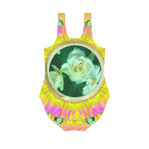 Flowery rainbow with roses Vest One Piece Swimsuit (Model S04)