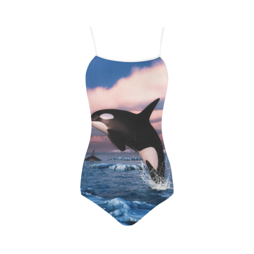 Killer Whales In The Arctic Ocean Strap Swimsuit ( Model S05)