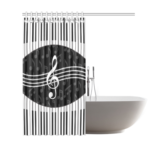 Stylish Music Piano Keys and Treble Clef Shower Curtain 69"x70"