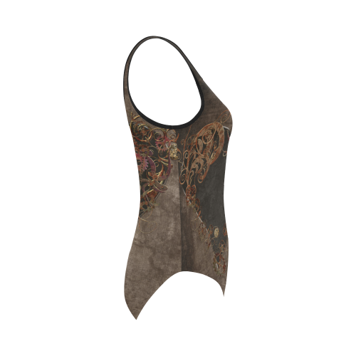 A decorated Steampunk Heart in brown Vest One Piece Swimsuit (Model S04)