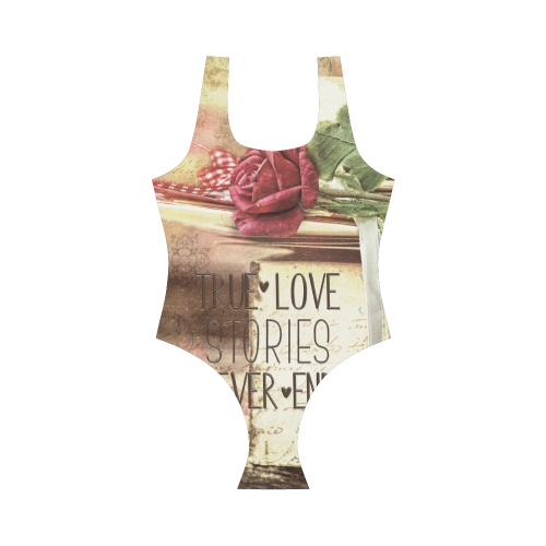 True love stories never end with vintage red rose Vest One Piece Swimsuit (Model S04)