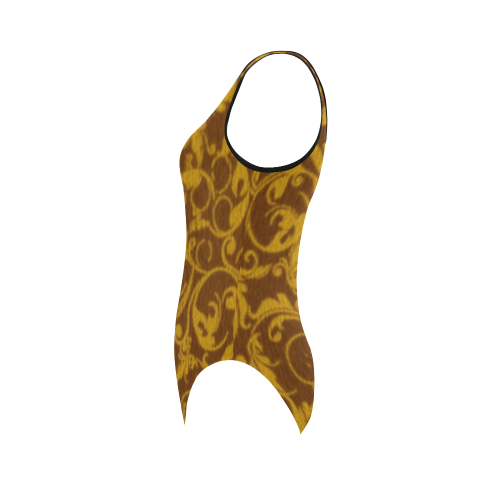 Vintage Swirls Mango Cinnamon Vest One Piece Swimsuit (Model S04)