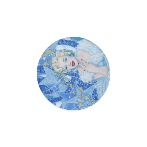 Marilyn Monroe, Old Hollywood, celebrity portrait, fine art, acrylic painting, blue shades Round Coaster