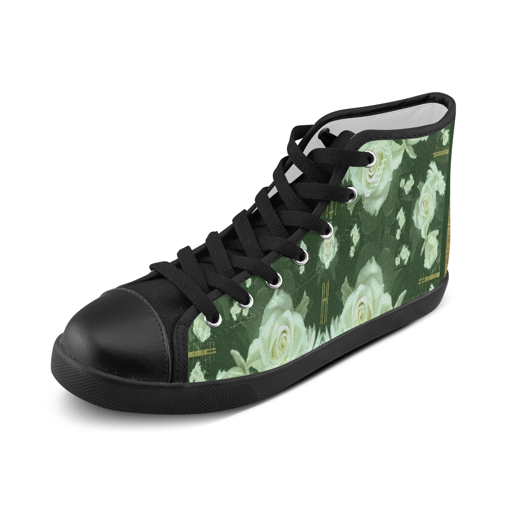 Roses and flowers in gold Men's High Top Canvas Shoes (Model 002) ID