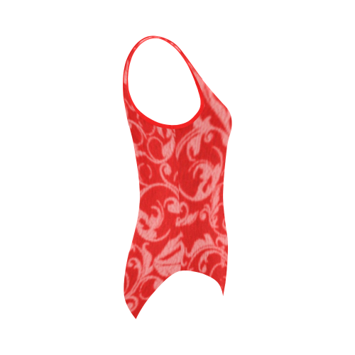 Vintage Swirls Coral Red Vest One Piece Swimsuit (Model S04)