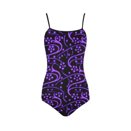 Vintage Swirl Floral Purple Black Strap Swimsuit ( Model S05)