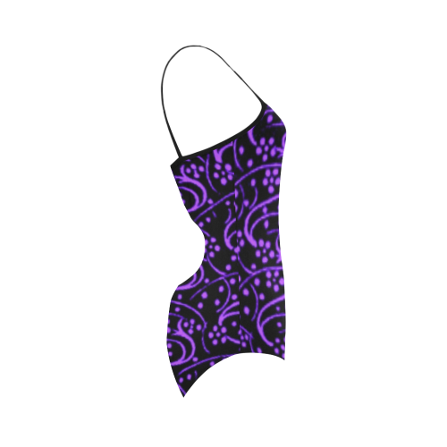 Vintage Swirl Floral Purple Black Strap Swimsuit ( Model S05)