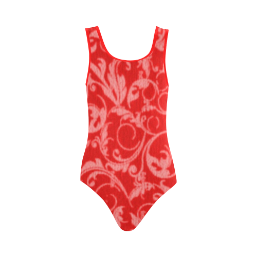 Vintage Swirls Coral Red Vest One Piece Swimsuit (Model S04)
