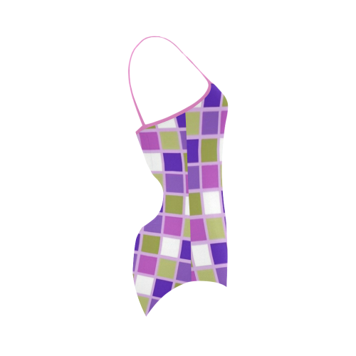 Harlequin Sage Green Lavender Purple Color Tiles Strap Swimsuit ( Model S05)