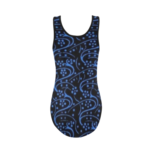 Vintage Swirl Floral Blue Black Vest One Piece Swimsuit (Model S04)