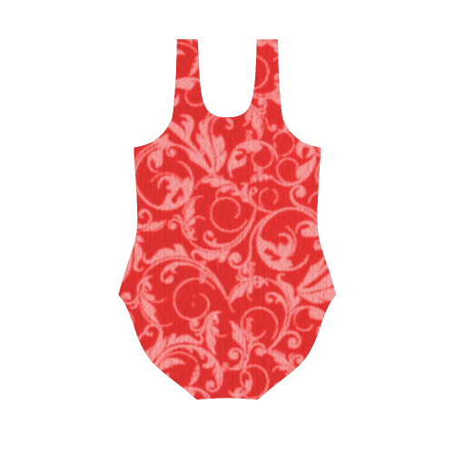 Vintage Swirls Coral Red Vest One Piece Swimsuit (Model S04)