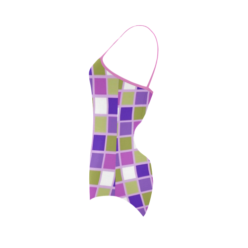 Harlequin Sage Green Lavender Purple Color Tiles Strap Swimsuit ( Model S05)