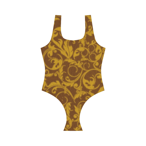 Vintage Swirls Mango Cinnamon Vest One Piece Swimsuit (Model S04)